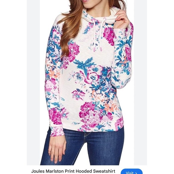 Joules Tops - Joules Marlston Pink Purple Floral Print Hooded Sweatshirt Hoodie Slim Fit SMALL